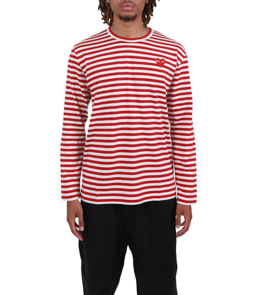 CdG PLAY Striped Long Sleeve T-Shirt Red White