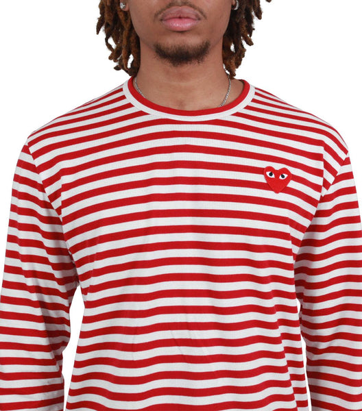CdG PLAY Striped Long Sleeve T-Shirt Red White | SOMEWHERE