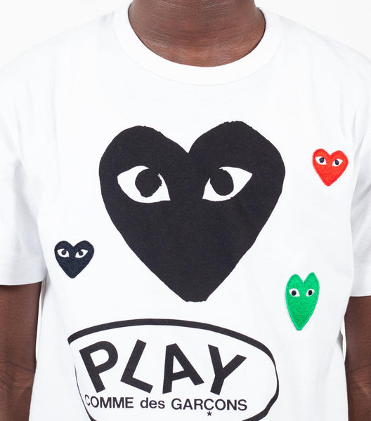 CdG PLAY White Multi Logo T-Shirt Black Heart | SOMEWHERE