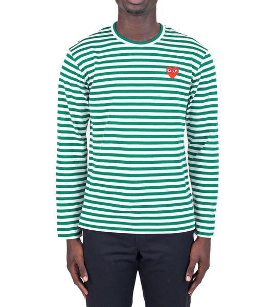 CdG PLAY Striped Long Sleeve T-Shirt Green White