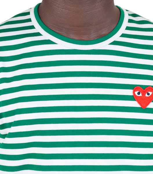 CdG PLAY Striped Long Sleeve T-Shirt Green White