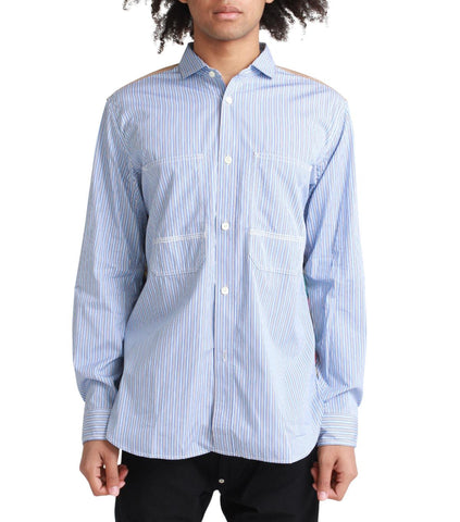 Junya Watanabe MAN Broad Stripe Button Up White Blue | SOMEWHERE®