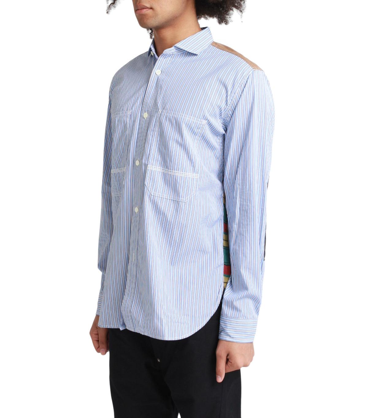 Junya Watanabe MAN Broad Stripe Button Up White Blue | SOMEWHERE