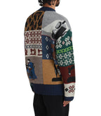 Kapital 5G Wool Kurogane Mishin Patchwork Crew Sweater Navy | SOMEWHERE