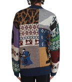 Kapital 5G Wool Kurogane Mishin Patchwork Crew Sweater Navy | SOMEWHERE