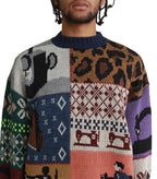 Kapital 5G Wool Kurogane Mishin Patchwork Crew Sweater Navy | SOMEWHERE