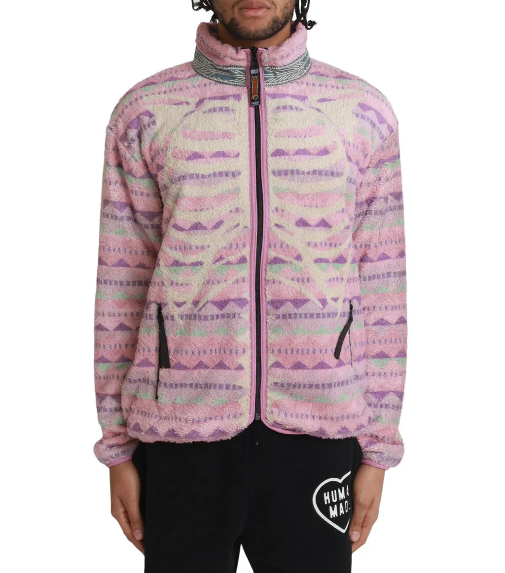 Kapital Ashland Stripe & Bone Fleece Zip Blouson Pink | SOMEWHERE