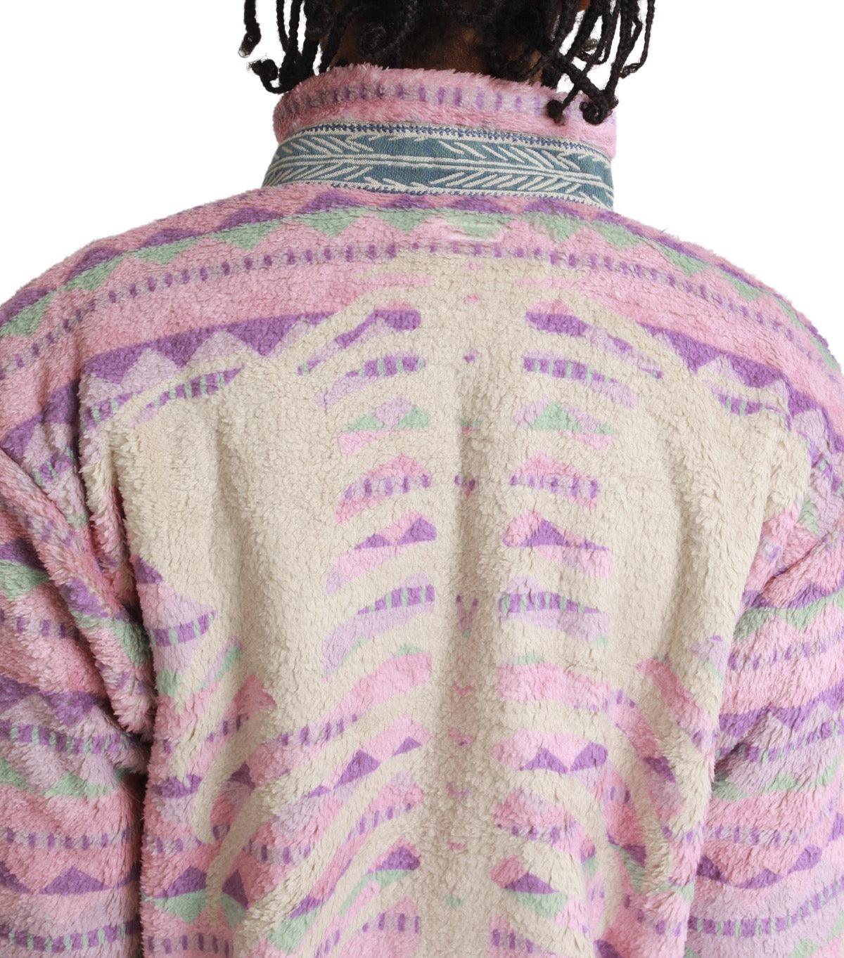 Kapital Ashland Stripe & Bone Fleece Zip Blouson Pink | SOMEWHERE