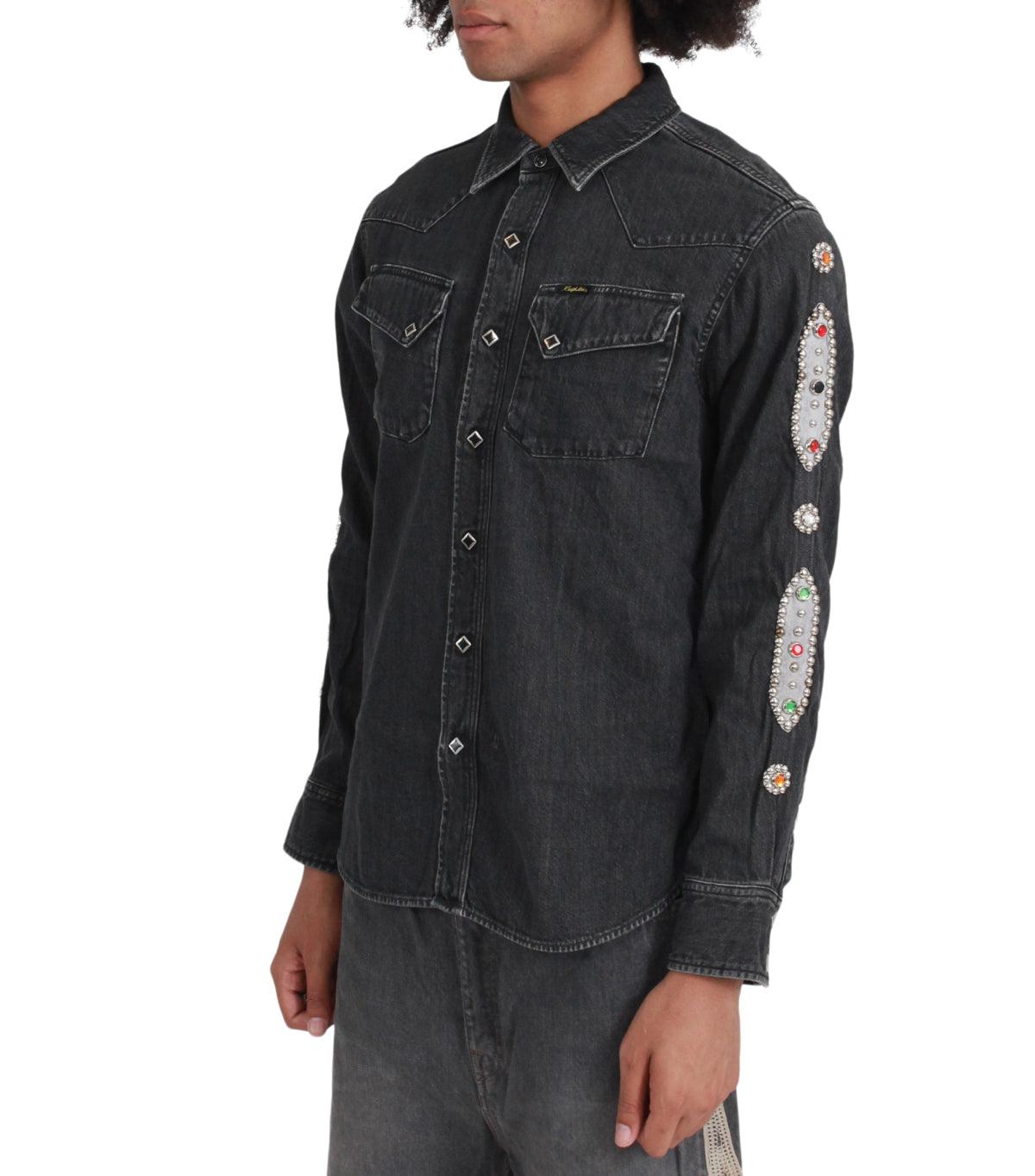 Kapital Kountry 8oz Black Denim Western Shirt (STUDS) Black