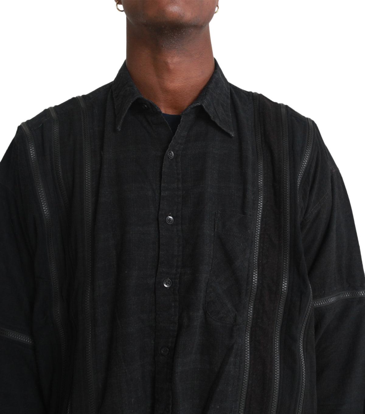 Needles Flannel Shirt 7 Cuts Zipped Wide Shirt Over Dye Black | SOMEWHERE
