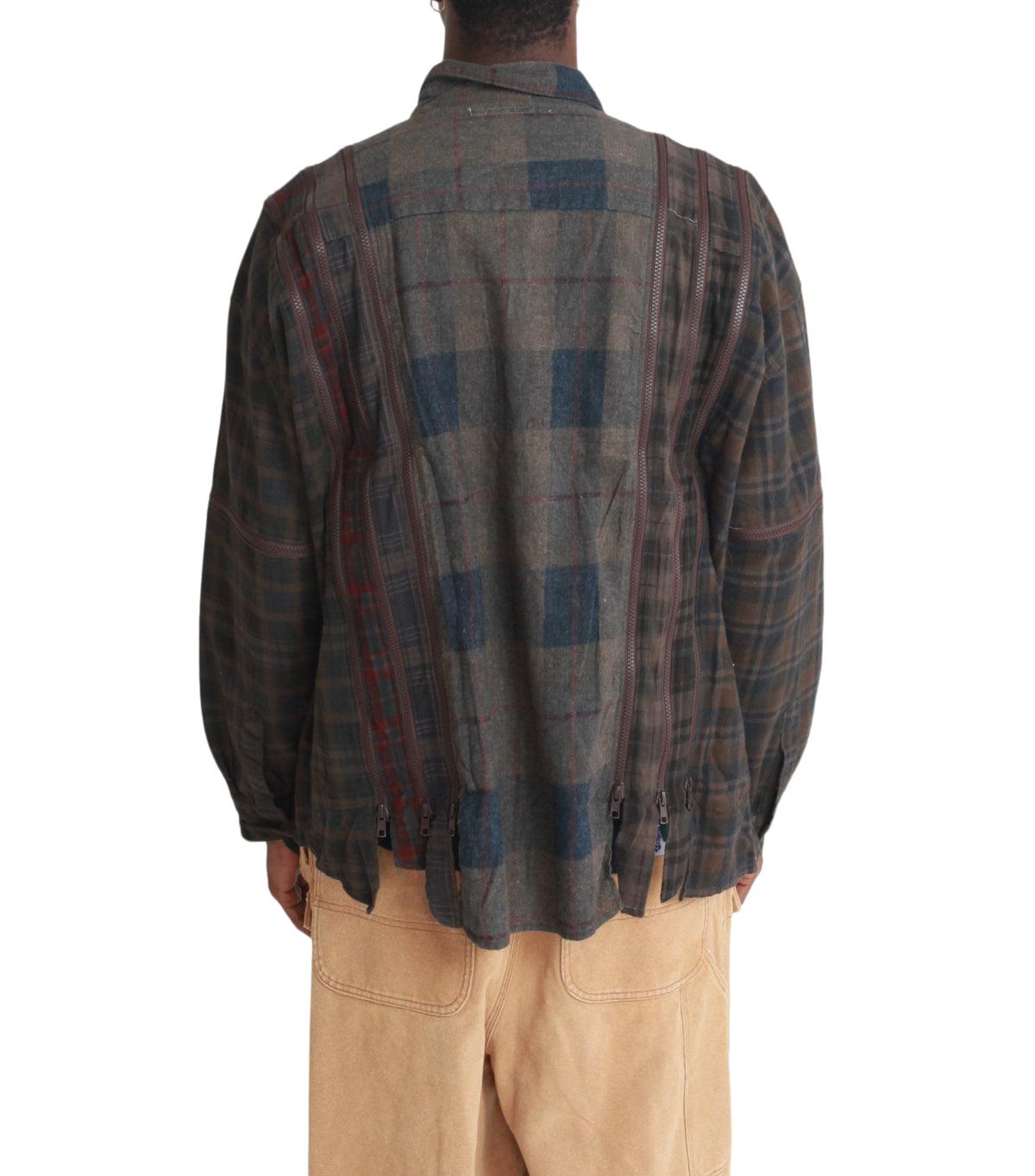 Needles Flannel Shirt 7 Cuts Zipped Wide Shirt Over Dye Brown | SOMEWHERE