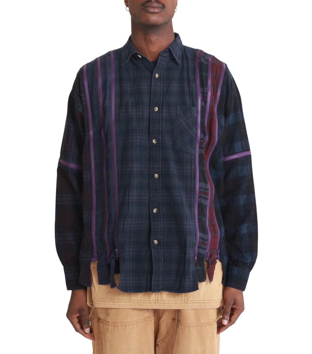 Needles Flannel Shirt 7 Cuts Zipped Wide Shirt Over Dye Purple | SOMEWHERE