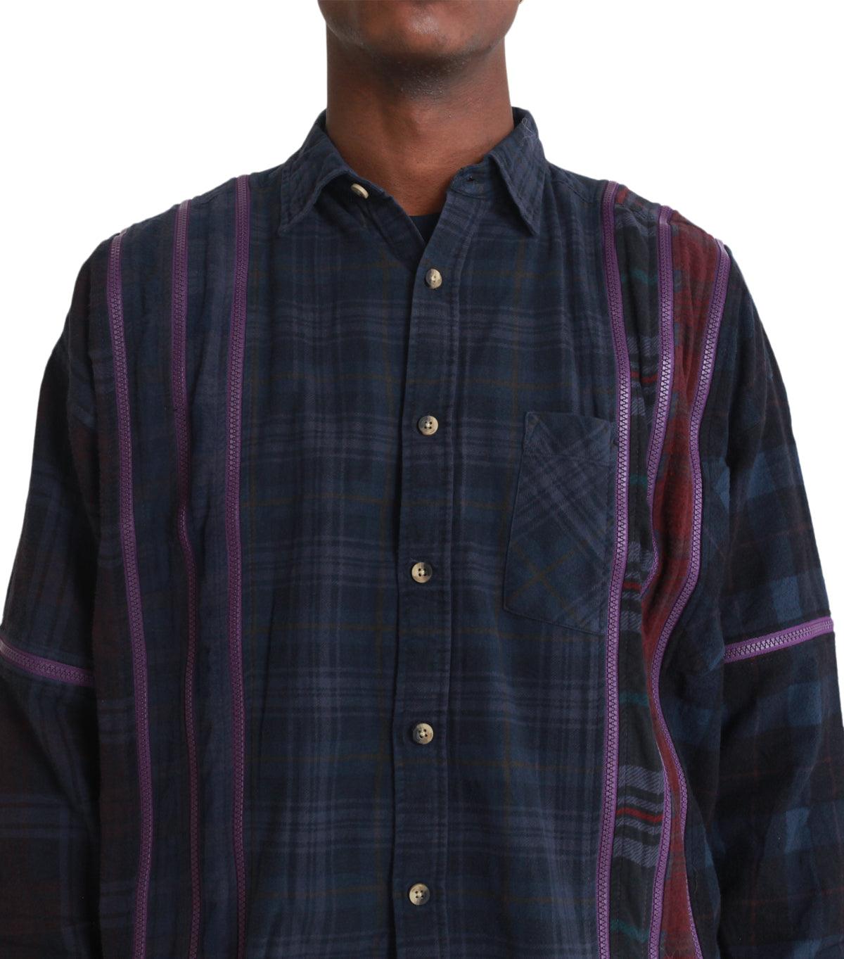 Needles Flannel Shirt 7 Cuts Zipped Wide Shirt Over Dye Purple | SOMEWHERE