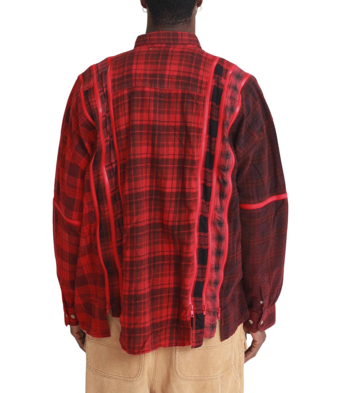 Needles Flannel Shirt 7 Cuts Zipped Wide Shirt Over Dye Red | SOMEWHERE