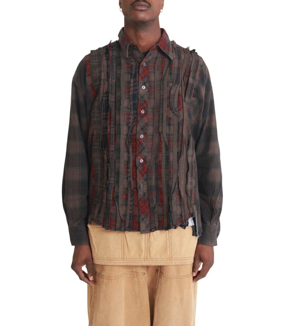 Needles Flannel Shirt Ribbon Wide Over Dye Brown | SOMEWHERE