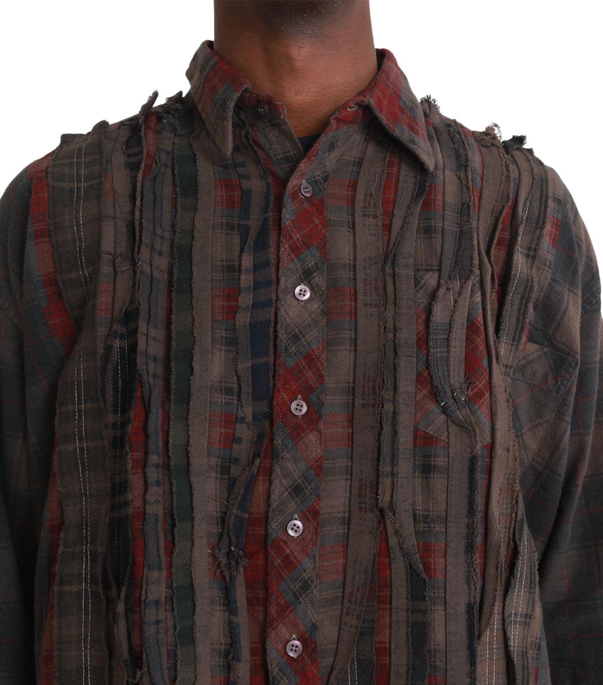 Needles Flannel Shirt Ribbon Wide Over Dye Brown | SOMEWHERE