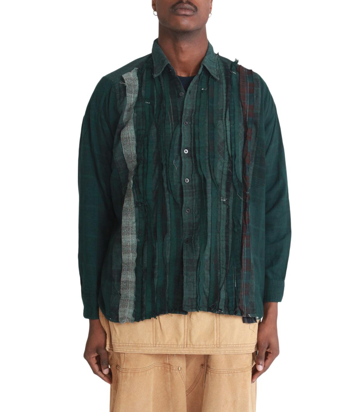 Needles Flannel Shirt Ribbon Wide Over Dye Green | SOMEWHERE