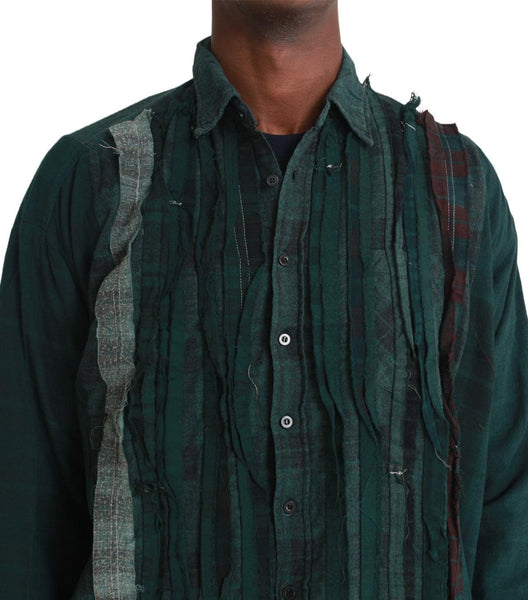 Needles Flannel Shirt Ribbon Wide Over Dye Green | SOMEWHERE