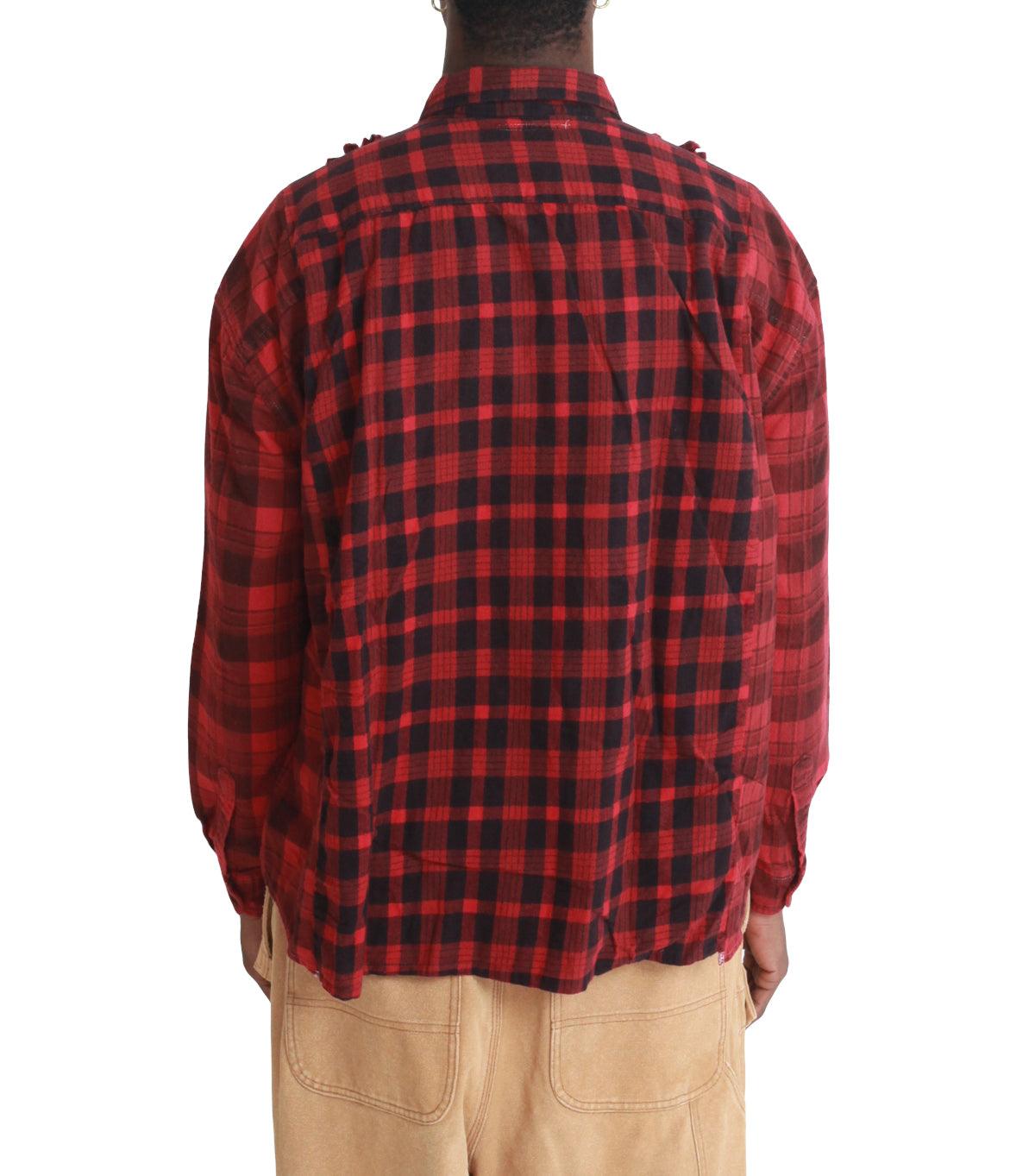 Needles Flannel Shirt Ribbon Wide Over Dye Red | SOMEWHERE
