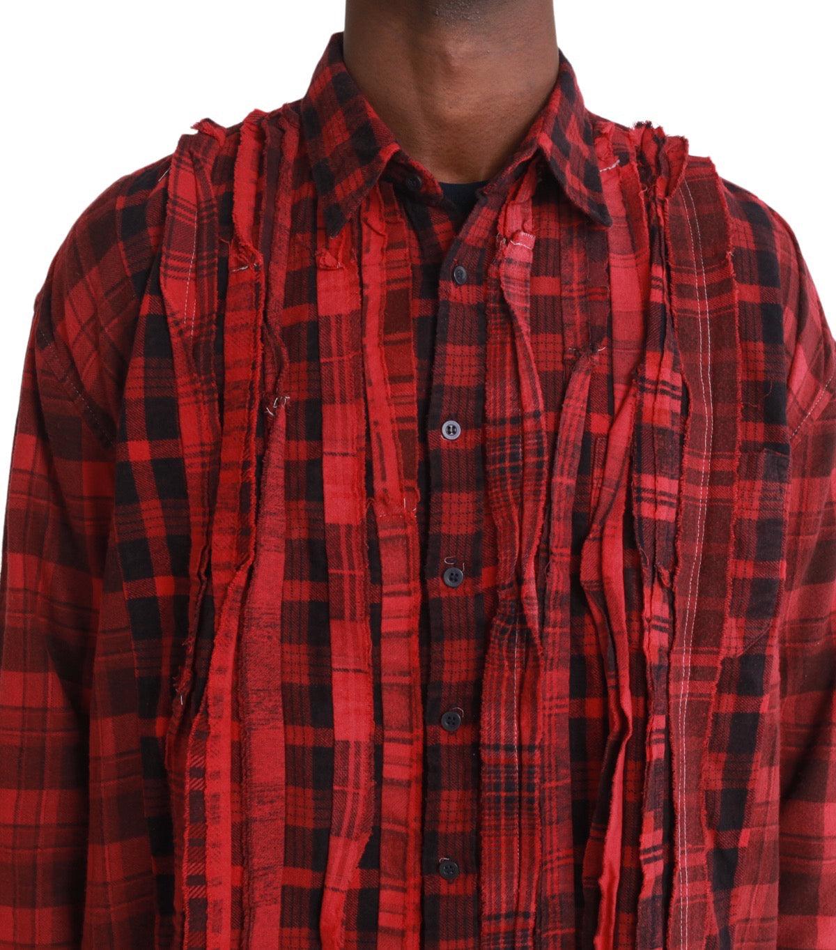 Needles Flannel Shirt Ribbon Wide Over Dye Red | SOMEWHERE