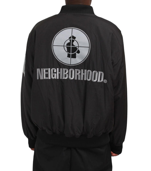 Neighborhood x Public Enemy x Majestic Baseball Jacket Black | SOMEWHERE