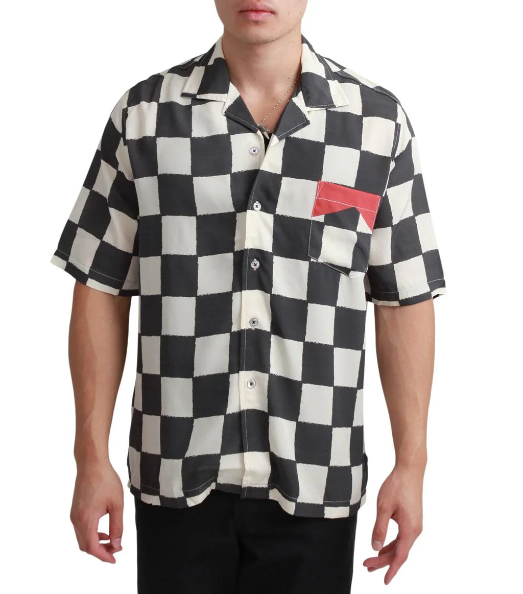 Rhude - Ivory Black And Red Silk Checker Shirt Rhude - Ivory Black And Red Silk Checker Shirt