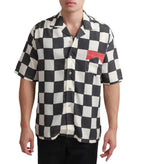 Rhude Silk Printed Broken Checker Shirt Ivory Black | SOMEWHERE