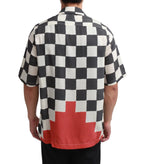 Rhude Silk Printed Broken Checker Shirt Ivory Black | SOMEWHERE
