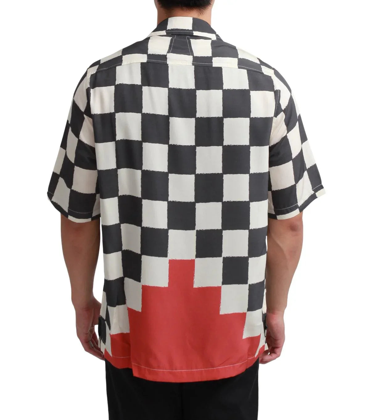 Rhude Silk Printed Broken Checker Shirt Ivory Black | SOMEWHERE