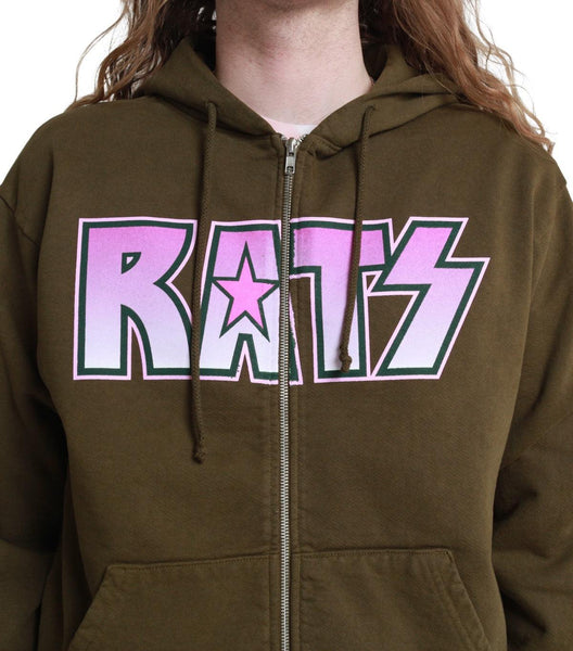 Stray Rats Rat Star Zip Up Hoodie Olive | SOMEWHERE