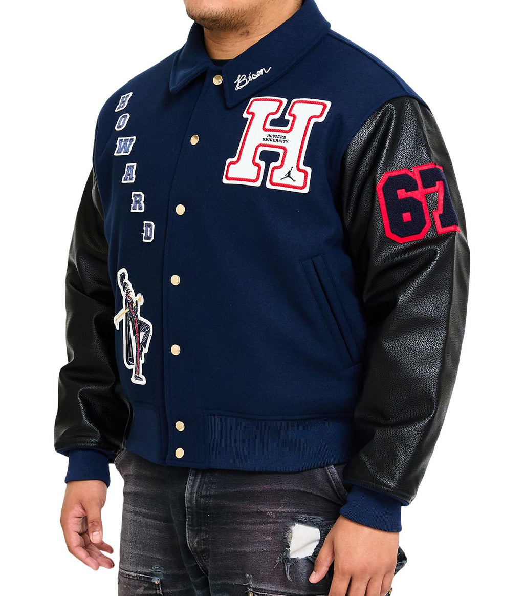 Jordan x Howard University Varsity Jacket Blue - SOMEWHERE