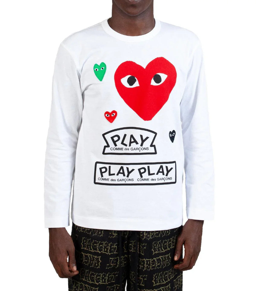 CdG PLAY Graphic Long Sleeve T-Shirt White | SOMEWHERE