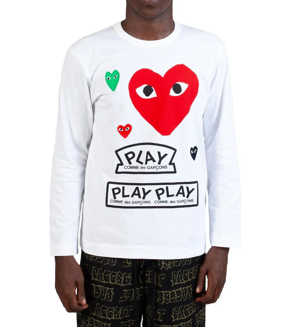 CdG PLAY Graphic Long Sleeve T-Shirt White | SOMEWHERE