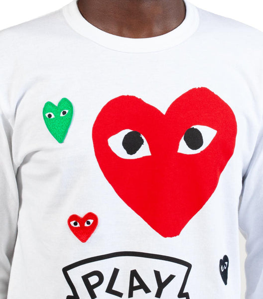 CdG PLAY Graphic Long Sleeve T-Shirt White | SOMEWHERE