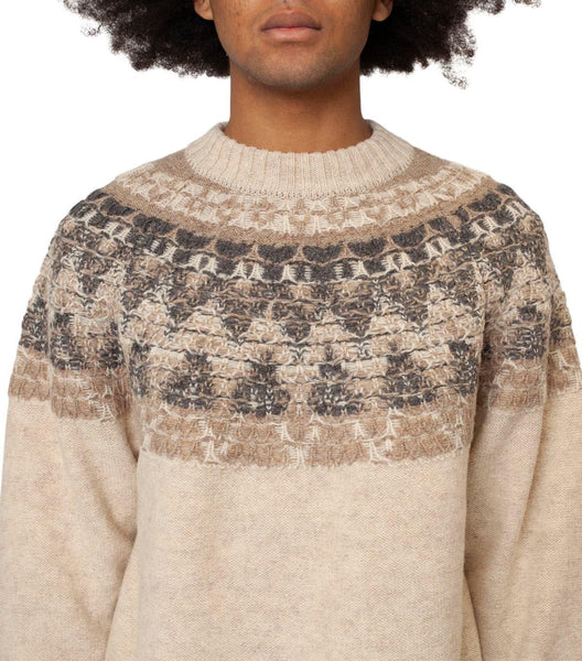 Kapital 5G Wool Nordic Smilie Patch Raglan Sweater Beige | SOMEWHERE