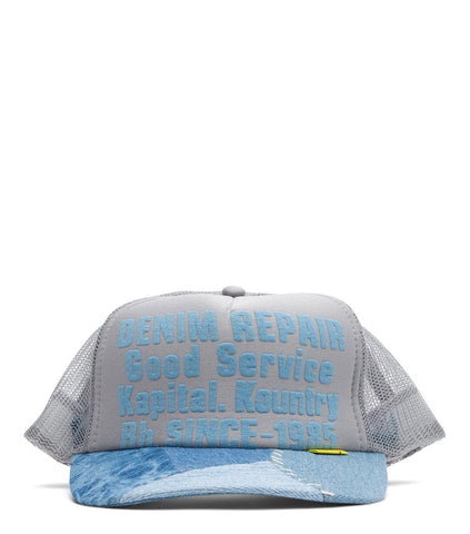 Kapital Denim Repair Service Denim Re-Construct Trucker Cap Gray