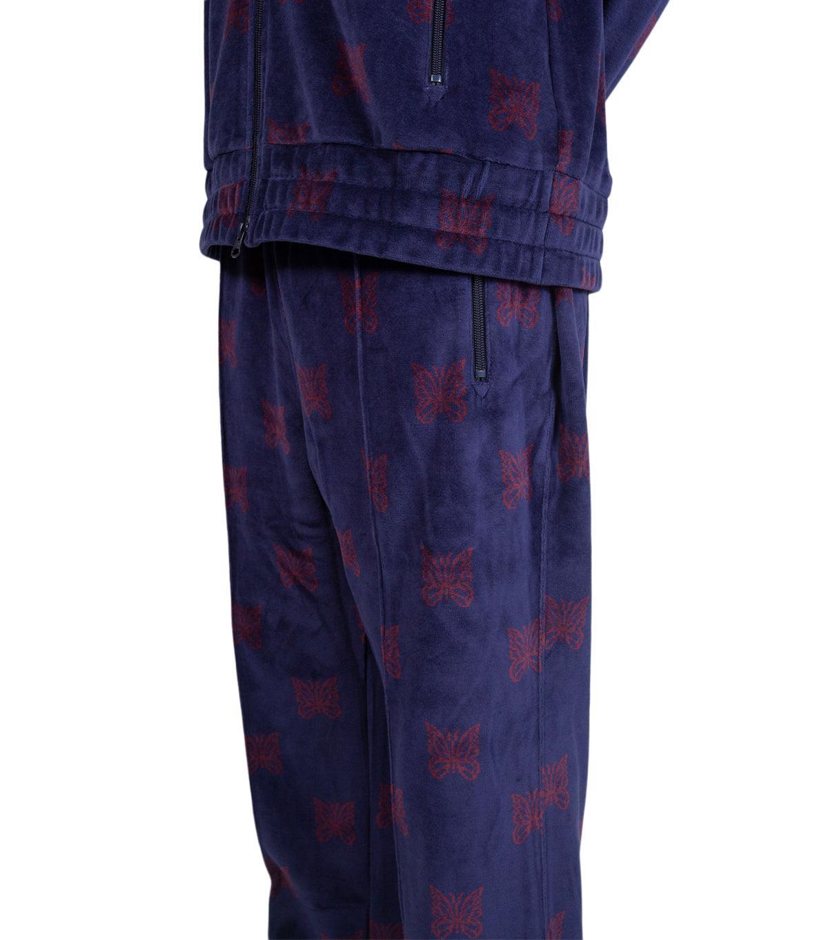 Needles Papillon Velour Zipped Track Pants Navy Bordeaux | SOMEWHERE